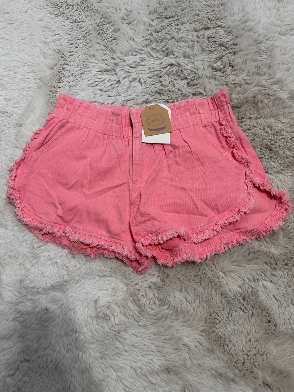 Kori Pink High-Waist Frayed Hem Women’s Shorts